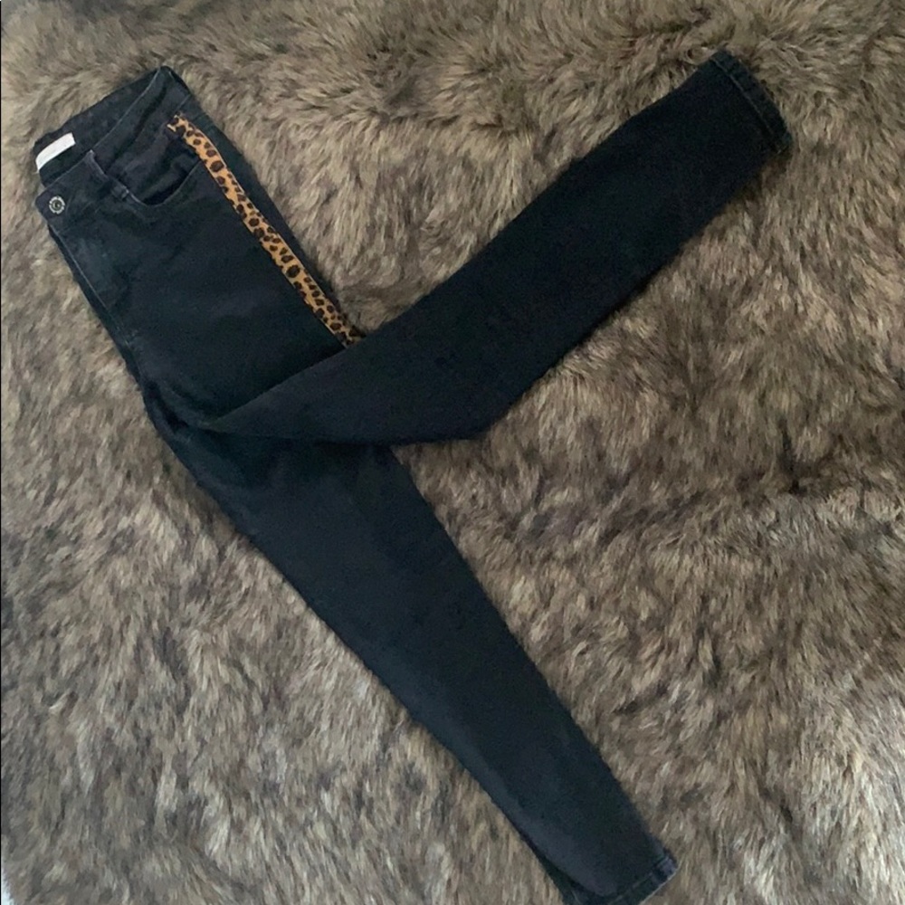 Designer Black Jeans with Cheetah Print Stripes